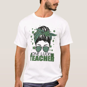 One Lucky Teacher Leopard Rainbow St Patrick's Day T-Shirt