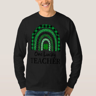 One Lucky Teacher Leprard Rainbow Kariert St Patri T-Shirt