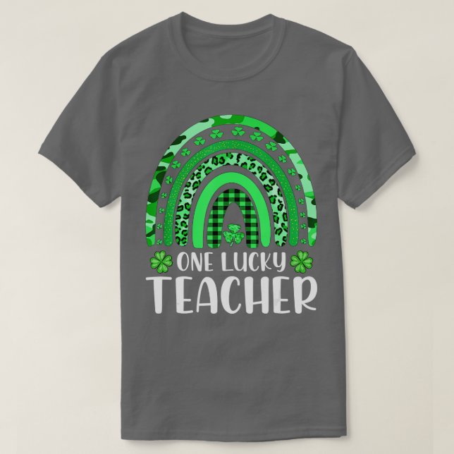One Lucky Teacher Rainbow Leopard Kleeblatt St Pat T-Shirt (Design vorne)