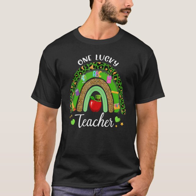 One Lucky Teacher St Patricks Day Funny Rainbow T-Shirt (Vorderseite)