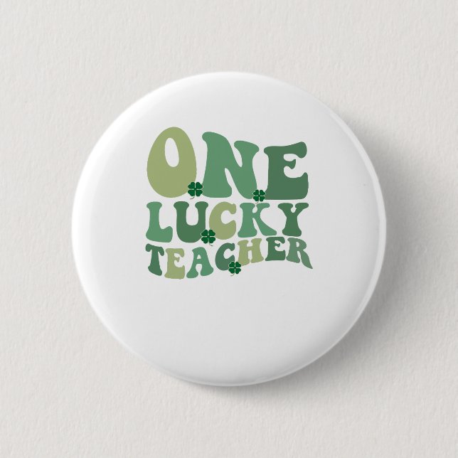 One Lucky Teacher St Patricks Day Retro Groovy Button (Vorderseite)