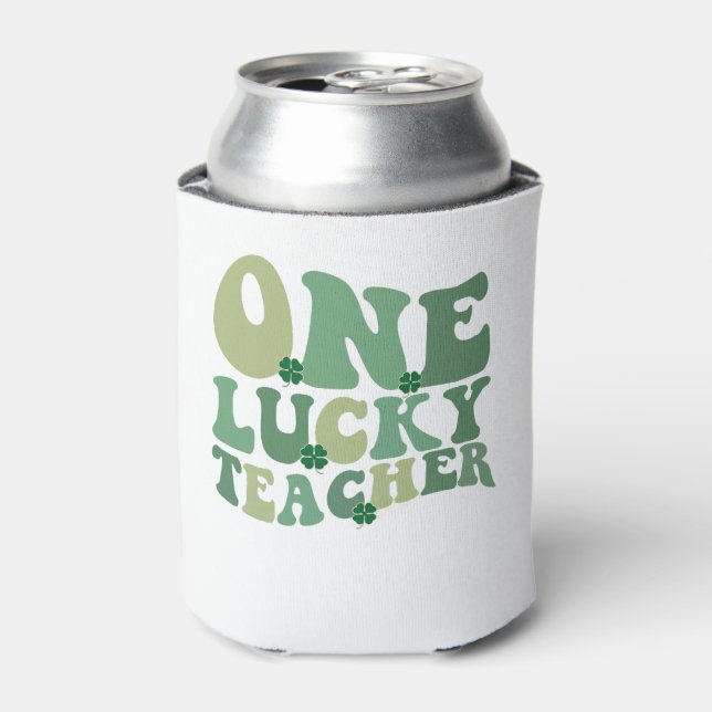 One Lucky Teacher St Patricks Day Retro Groovy Dosenkühler (Kanne Vorderseite)