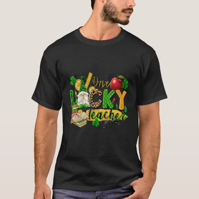 One lucky Teacher Western St Patricks Day Gnome Ir T-Shirt (Vorderseite)