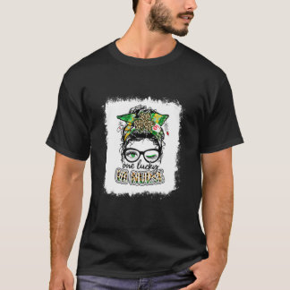 One Lucky VA Nurse One Lucky Nurse Messy Bun Shamr T-Shirt