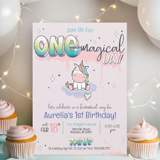 One Magical Day Unicorn Graffiti Girl 1. Geburtsta Einladung