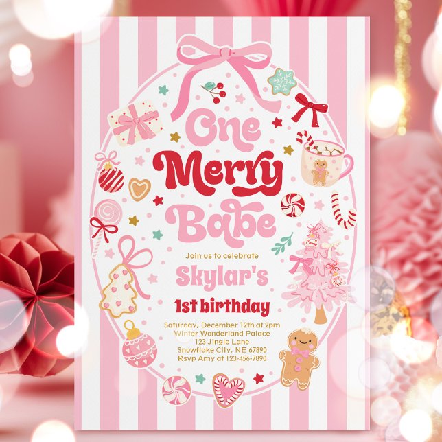 One Merry Babe Christmas Coquette Bow 1st Birthday Einladung (Von Creator hochgeladen)