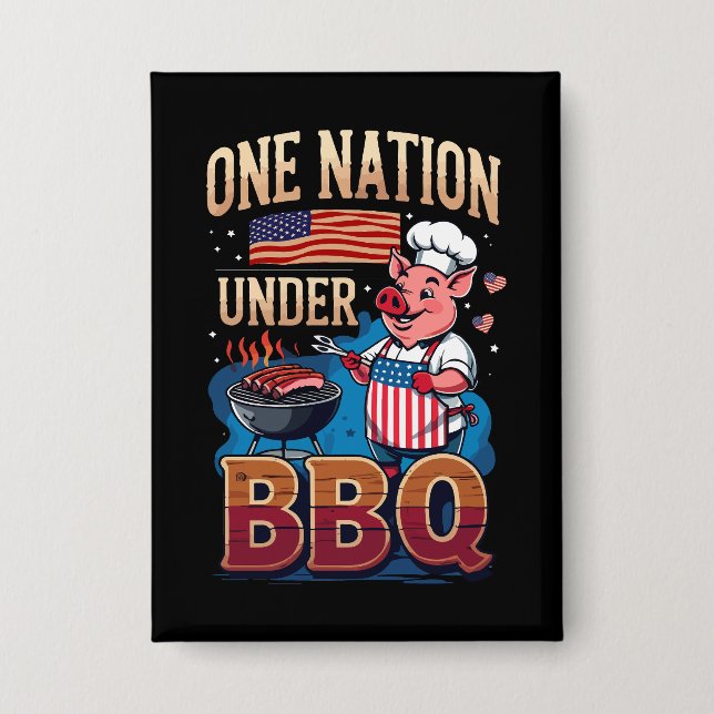One Nation Under BBQ – Vintage Chef Grillmaster Button (Vorderseite)