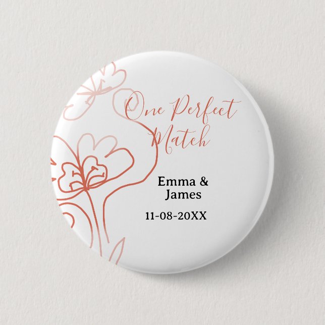 One Perfect match terracotta wedding couple name f Button (Vorderseite)