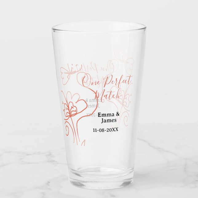One Perfect match terracotta wedding couple name f Glas (Vorderseite)