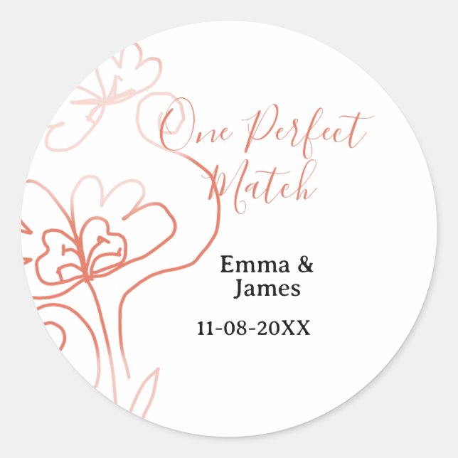 One Perfect match terracotta wedding couple name f Runder Aufkleber (Vorderseite)