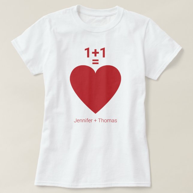 One plus One ist gleich Liebe, Rotes Herz, Individ T-Shirt (Design vorne)