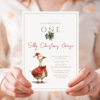One Silly Christmas Goose Fest Winter Birthday Einladung