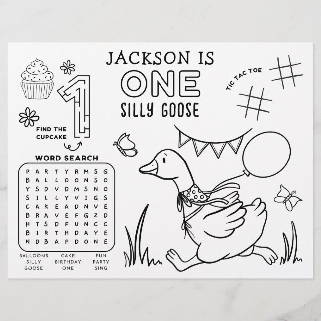 One Silly Goose 1st Birthday Activity Placemat (Vorderseite)