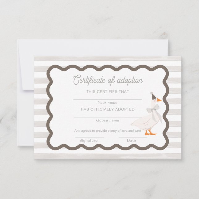 One Silly Goose 1st Birthday Adoption Certificate Einladung (Vorderseite)
