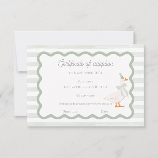 One Silly Goose 1st Birthday Adoption Certificate Einladung (Vorderseite)