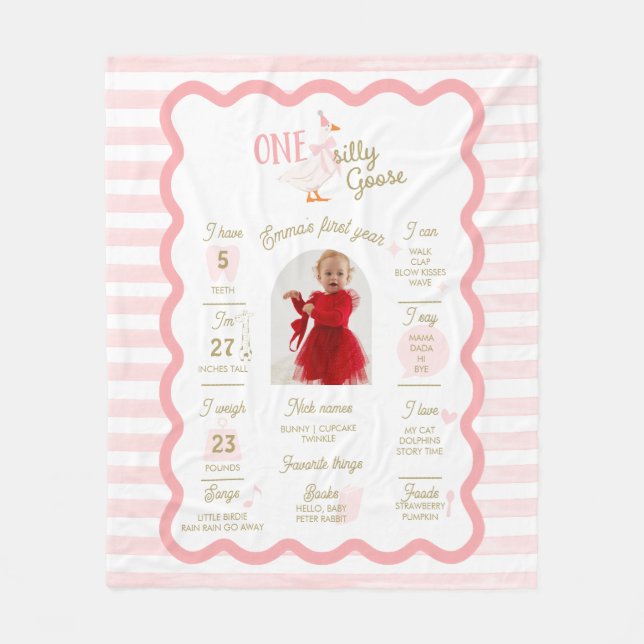 One Silly Goose 1st Birthday Milestone Sign  Fleecedecke (Vorderseite)