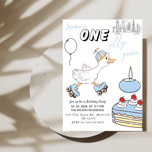 ONE Silly Goose – Baby Boy 1st Birthday Party Einladung (Von Creator hochgeladen)
