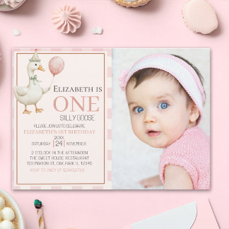 One Silly Goose Birthday 1st for Girl Photo Einladung