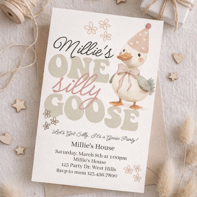 One Silly Goose Birthday Invitation – Boho Goose  Einladung (Von Creator hochgeladen)