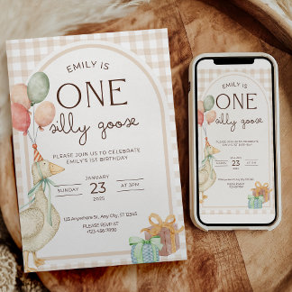 One Silly Goose Birthday Invite Gender Neutral Einladung