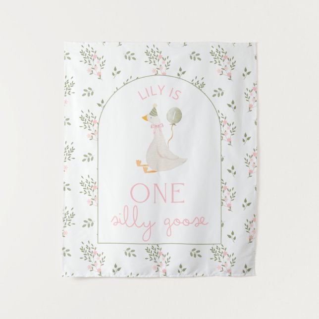 One Silly Goose Birthday Personalized Banner  Wandteppich (Vorderseite)