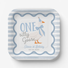 One Silly Goose Blue Bow 1st Birthday Pappteller