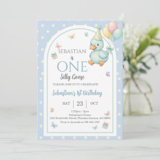 One Silly Goose Blue Boy 1st Birthday Einladung