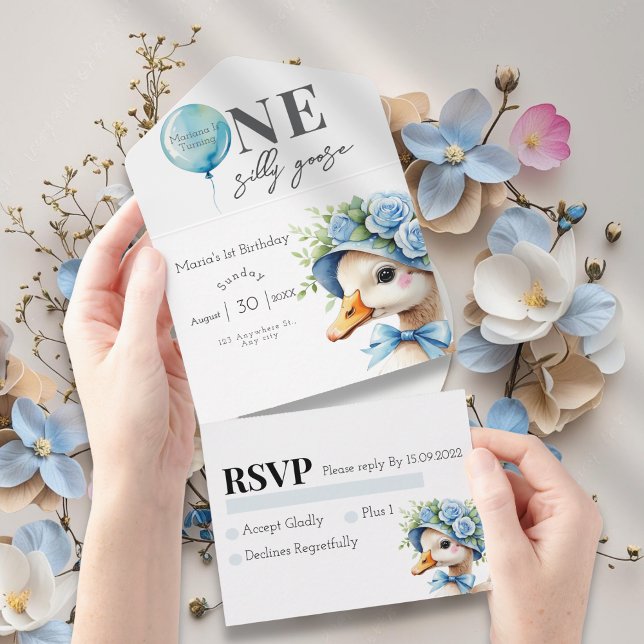 One Silly Goose Boy 1st Birthday  Invitation (Créateur téléchargé)