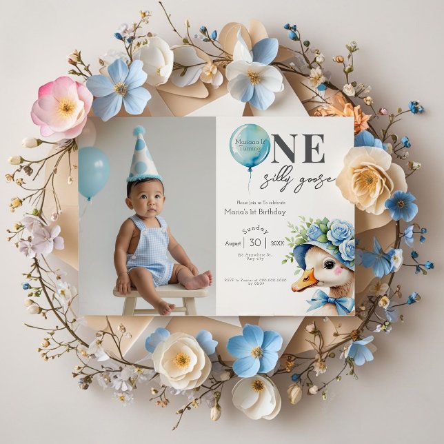 One Silly Goose Boy 1st Birthday  Invitation (Créateur téléchargé)