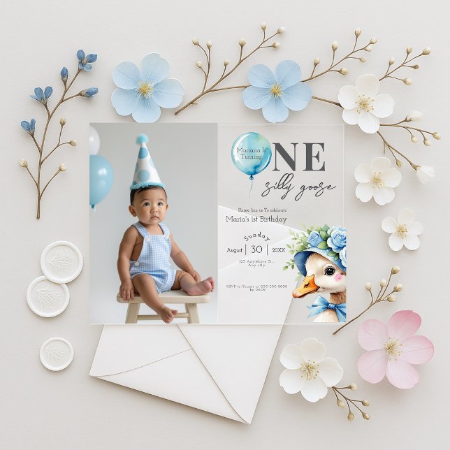 One Silly Goose Boy 1st Birthday  Invitation Acryleinladungen (Von Creator hochgeladen)