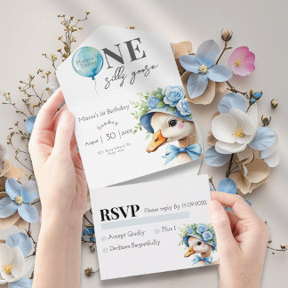 One Silly Goose Boy 1st Birthday Invitation All In One Einladung