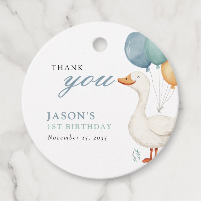 One Silly Goose Boy 1st Birthday Party Geschenkanhänger (Vorderseite)