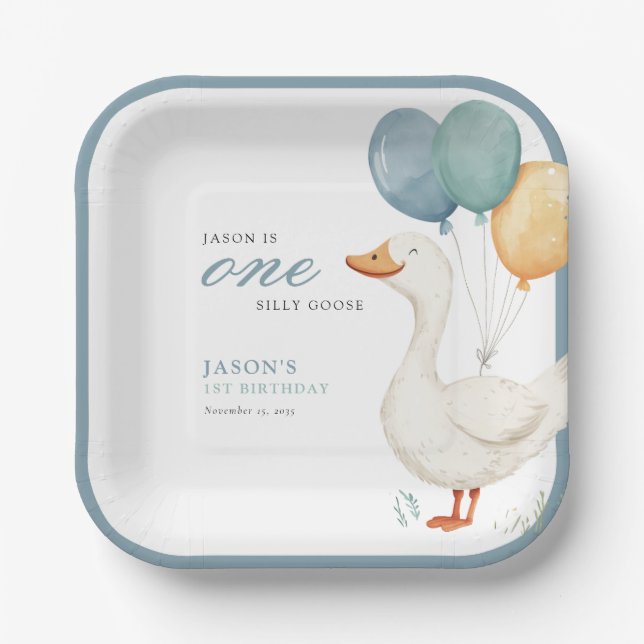 One Silly Goose Boy 1st Birthday Party Paper Plate Pappteller (Vorderseite)
