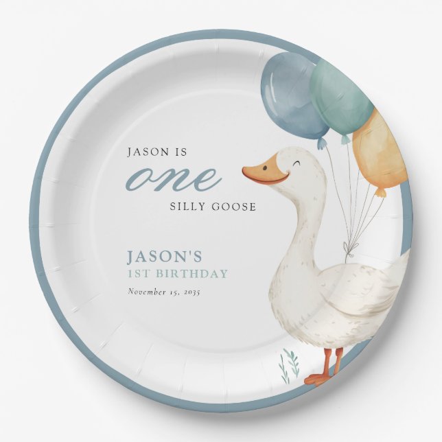 One Silly Goose Boy 1st Birthday Party Paper Plate Pappteller (Vorderseite)