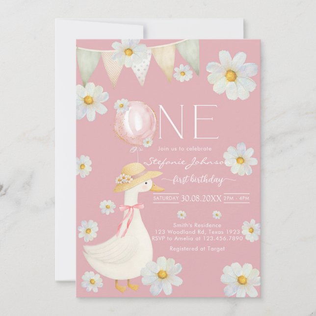 ONE Silly Goose First Birthday Invitation (Devant)