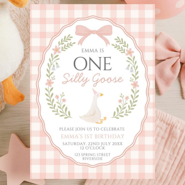 One Silly Goose First Birthday Invitation, Editabl Einladung (Von Creator hochgeladen)