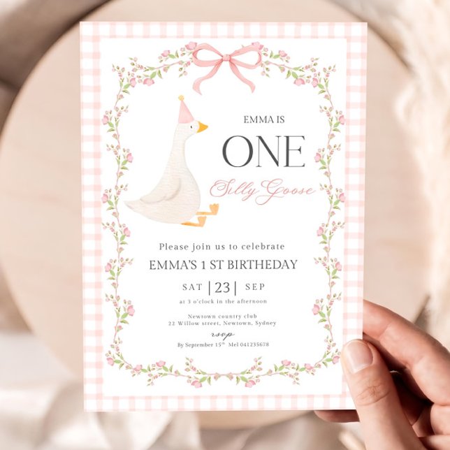 One Silly Goose First Birthday Invitation, Elegant Einladung (Von Creator hochgeladen)