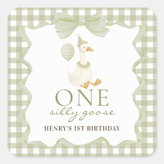 One Silly Goose Gingham 1st Birthday Sticker (Vorderseite)