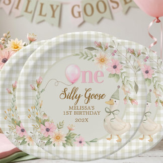 One Silly Goose Gingham Pink Flora Birthday Party  Pappteller