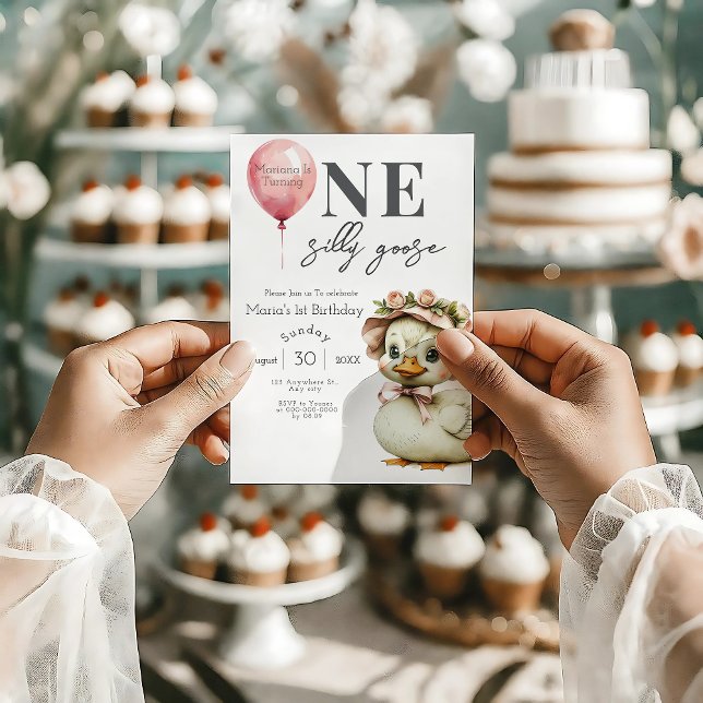 One Silly Goose Girl 1st Birthday  Invitation Einladung (Von Creator hochgeladen)