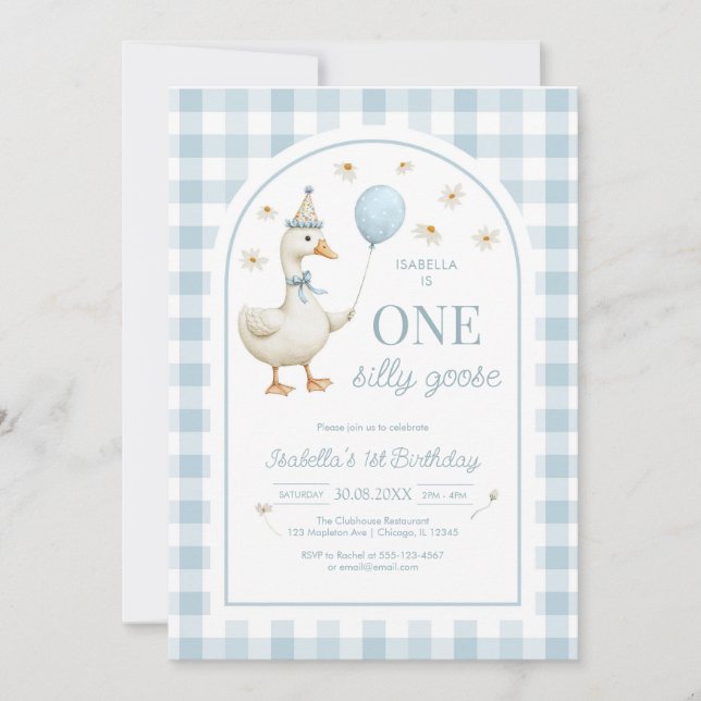 One Silly Goose Girl 1st Birthday Party Invitation Einladung (Vorderseite)