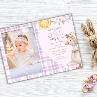One Silly Goose Girl 1st Birthday Party Photo Einladung