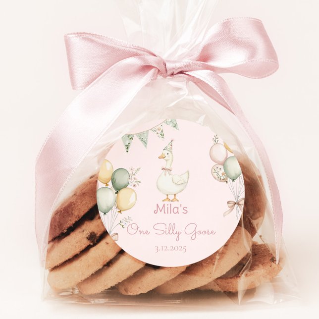 One Silly Goose Girl 1st Birthday Runder Aufkleber (Von Creator hochgeladen)