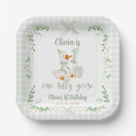 One Silly Goose Green Bow Floral 1st Birthday Pappteller