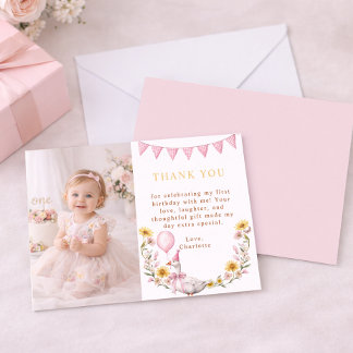 One Silly Goose Photo 1st Birthday Thank You Card Dankeskarte