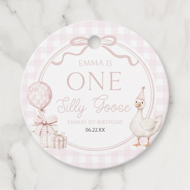 ONE Silly Goose Pink Bow 1st Birthday Party Geschenkanhänger (Vorderseite)