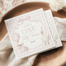 ONE Silly Goose Pink Bow 1st Birthday Party Serviette