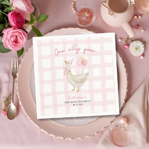 One Silly Goose Vintage Rosa Ente 1. Geburtstag Serviette