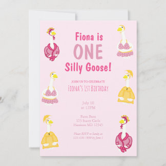 One Silly Porch Goose Girls First Birthday Einladung