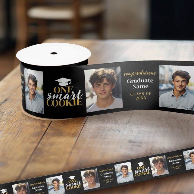 One Smart Cookie - Black Gold - Abschluss 2 Foto Satinband (Custom Graduation Ribbon)